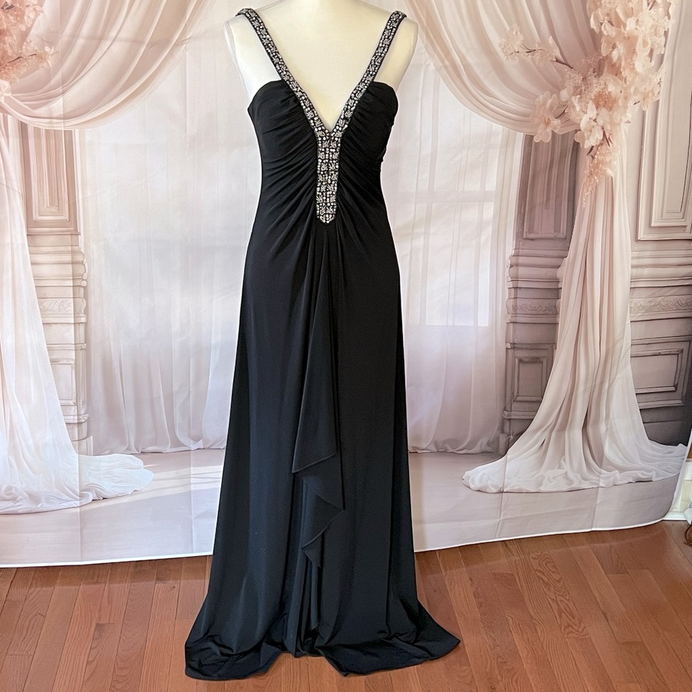 Black formal dress with beaded accents.  Size 6